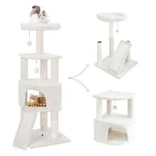 45in Cat Tree Tower With Big Condo For Indoor KittenCat Tower With Scratching Post Scratching Board And Cat Toys MultiLevel Small Space Transformer Cat Tree Beige New - 米色 - 查看 1