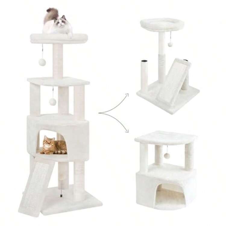 45in Cat Tree Tower With Big Condo For Indoor KittenCat Tower With Scratching Post Scratching Board And Cat Toys MultiLevel Small Space Transformer Cat Tree Beige New - Màu be - Xem 1