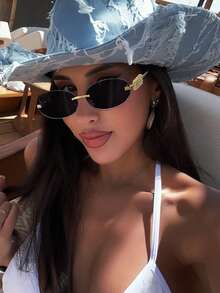 1 Paar rahmenlose ovale Damen Modebrillen, luxuriöser Bügeldekoration, geeignet für Urlaub, Strand, personalisiert inspiriert - Schwarz - Übersicht 1
