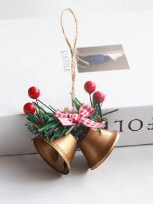 1 peça de sino duplo decorativo de Natal para pendurar em janelas e árvores, acessórios de metal para decoração DIY, decoração de cenários, decoração de festivais, decoração de quartos, decoração de casa, decoração de escritórios, decoração de festas temáticas, decoração de Natal, decorações de Natal, decorações de inverno, presentes de Natal para casa, decoração de Natal