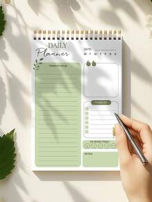 BUBU 1pc Spiral Daily Planner To Do List Notepad - Undated Goals Planning Pad With Hourly Schedule Tear-Off Notepad,Stationery Office School Supplies Back To School - Green - View 7