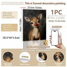 1pc Christmas Rudolph Painting Reindeer Print, Whimsical Deer Christmas, Red Nose Christmas Wall Art, Atmospheric Vintage Rudolph Poster, Rustic Artwork, Canvas Wall Art, Posters For Room, Home Decor, Room Decor Aesthetic, Room Decoration Stuff. Optional Frame Christmas Decorations - Multicolor - View 12