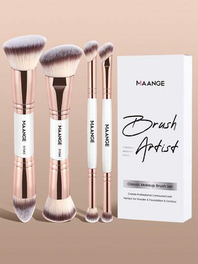 MAANGE Set de 4/6 piezas de brochas de maquillaje suaves y naturales de doble punta, incluye brocha para rostro, brocha para polvo, brocha para rubor, brocha para corrector, brocha para contorno, brocha para nariz, brocha para iluminador, brocha para base, brocha de detalle, brochas de maquillaje multifuncionales 2 en 1 portátiles, adecuadas para el hogar o viajes, accesorios de cosmética, gran regalo, obsequios, brochas de maquillaje profesionales, set de maquillaje completo