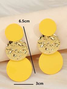 1 par de pendientes de disco convexo redondo de moda, adecuados para uso diario - Amarillo - Ver 2