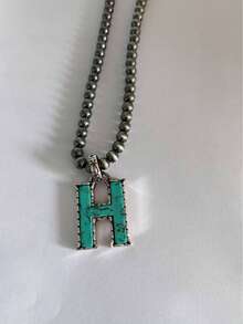 1pc Western Country Style Vintage Textured CCB Multicolor Leopard Print Black & White Plaid 26 Letter Minimalist Pendant Necklace, Sweater Chain