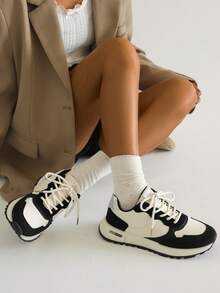 DareSee 2025复古德式运动鞋，厚底厚底运动鞋，春秋季女鞋圣诞礼物 - 黑與白 - 查看 10