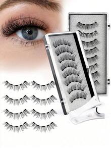 Waloshow 2 Paia di ciglia magnetiche con pinzette professionali, riutilizzabili, ciglia fitte a incrocio, design misto di ciglia naturali, adatte per uso quotidiano, lavoro, studio, viaggio, feste e altre occasioni - nero - Visualizzare 5