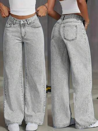 Jeans rectos con bolsillo y botones frontales para adolescentes