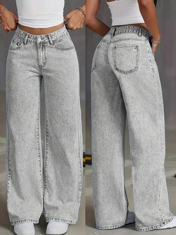 Teen Girl Casual Front Button Pocket Straight Leg Jeans