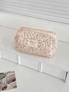 1 Stück/Set Cord-Samt Rosa Blume Muster Multifunktionale Kosmetik Organizer Geldbörse Tasche Tragbare Kosmetik Pinsel Aufbewahrung Clutch mit Reißverschluss für Lippenstift, Pinsel, Hautpflege, Handy, Münzen, Kleinteile, für Zuhause, Uni-Essentials, Reiseaccessoires, Urlaubsreise, Damen Kosmetiktasche, Kosmetik Organizer