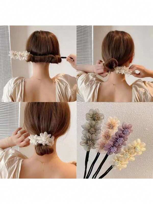 1个欧根纱花朵发髻造型器，花朵发髻造型器，花朵发髻发型造型器，蓬松发型造型工具，发饰，蓬松发圈造型器