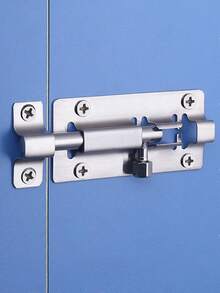 1pc Stainless Steel Latch, Thickened Surface Mount Latch Bolt Bathroom Wooden Door Window Anti-Theft Latch Lock, Vintage Style Square Latch - Silver - View 4