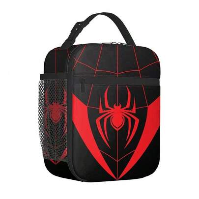 Marvel 1pc Spider-Man Web Print Canvas Backpack/Lunch Bag, Red Canvas With Spider Web Pattern, Side Mesh Pockets, Lightweight & Durable, Suitable For Travel & Outdoor Activities