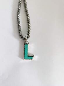 1pc Western Country Style Vintage Textured CCB Multicolor Leopard Print Black & White Plaid 26 Letter Minimalist Pendant Necklace, Sweater Chain