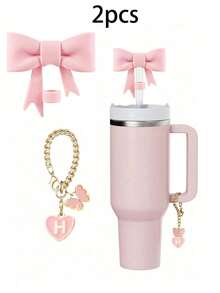 مجموعة 1 / 2 قطعة من اكسسوارات الأكواب الأنيقة، 1 قبعة قش بفيونكة، زخرفة جذابة بشكل قلب وحرف مصممة للأكواب، إكسسوارات سحر بشكل حرف وقلب لتخصيص الأكواب، سلسلة مقبض مع حرف شخصي لأكواب التمبلر، ديكور بطراز بسيط - متعدد الألوان - مشاهدة 17