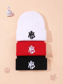 3-Pieces Cute Knitted Caps For Babies, Girls And Boys, New York Lettering Embroidery For Autumn And Winter, Warm And Cozy. The Cute NY Letter Embroidery Design Is The Perfect Choice For Keeping Babies Warm, Outdoor Games And Party Gifts