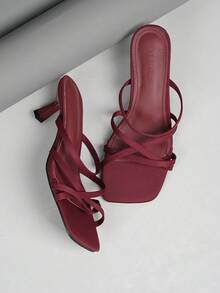 Pointed Toe Criss-Cross Strap Stylish Open Toe High Heel Sandals For Women - Burgundy - View 5