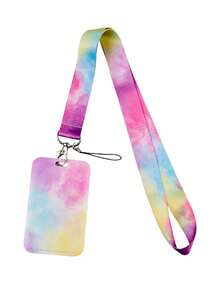 1 set suport pentru card de identitate cu cer înstelat și breloc, design drăguț cu mâzgăleală, șnur pentru femei, bărbați, angajați, studenți