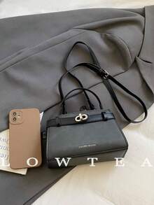 low tea New Summer Women's Handbag, Fashion Adjustable Shoulder Strap Crossbody Bag, Minimalist Solid Color High-End Metal Decor Shoulder Commuter Bag - Black - View 4