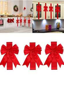 5pcs/1pc Christmas Decorative Bow Ribbons, Large Red Ribbon Bows For Cabinet, Christmas Tree, Front Door, Gift Wrapping, Holiday & New Year Decor - Multicolor - View 2