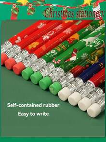 74 支装圣诞卡通铅笔套装（带橡皮），以雪人、圣诞老人、雪花、驯鹿图案为特色，奖品绘图铅笔，创意文具，学生素描，HB 铅笔，用于学习写字返校，创意学生用品，教师办公用品，理想的节日礼物和派对礼物（任何风格） - 彩色 - 查看 4