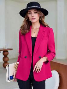 2025 Spring/Autumn Women's Stylish Design Blazer Jacket, Casual Chic Korean Version, Rose Red - Hot Pink - View 4