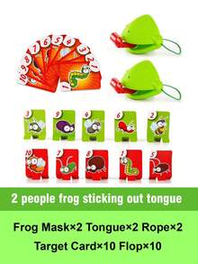 1 Set Frog Tongue Toy, Supports 2-4 Player Interaction, Includes Frog Mouth Lizard Mask, Greedy Chameleon Musical Instrument Creative Props, Wedding Blow Card Board Game, Wedding Toys And Annual Party Interactive Props, Team Building And Expansion Activity Supplies, Fun Masks. - Multicolor - View 15