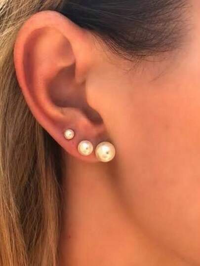 Trio de Brinco de Perolas Delicado Conjunto Brincos delicado Bolinha Folheado