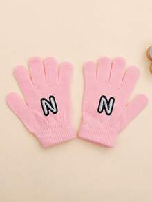 1 Pair Baby Girl Pink Letter Pattern Gloves, Fashionable & Cute, Soft & Warm, Suitable For 1-3 Years Old Girls Everyday Use In Autumn/Winter - Pink - View 13