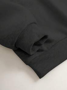 Áo nỉ nữ dáng rộng, thoải mái, không cài khuy, vai rớt, có mũ trùm đầu và túi, kiểu dáng tối giản và thanh lịch, phù hợp cho đi làm hàng ngày/dạo chơi/gặp gỡ bạn bè/ở nhà/tập luyện, ấm áp và thoải mái - Màu đen Thu Đông - màu đen - Xem 5