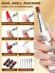 专业电动指甲钻机刀套装指甲胶抛光机沙龙设备强力抛光工具 35000RPM 电动指甲钻机修甲修脚专业美甲车床低噪音刀头指甲锉套装 - 彩色 - 查看 6