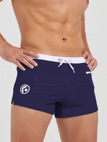 New Arrival Men's Front Pocket Zipper Swimming Trunks, Fashionable Swim Shorts For Beach & Spa Summer