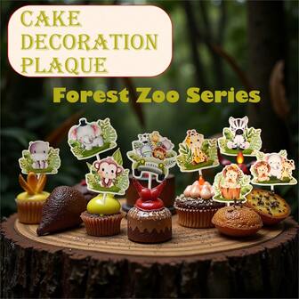 8 piezas Conjunto de decoraciones de tarta con animales del bosque - Decoraciones de criaturas del bosque para tartas de cumpleaños, cupcakes y galletas - Suministros de repostería de plástico
