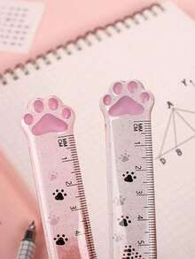 1pc Transparent Pink Cat Paw Shaped Ruler, Creative Stationery Suitable For School, Office And Back To School