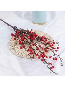 1pc Christmas Artificial Red Nylon Flower, Home Decor For Living Room Bedroom, Vintage Style Indoor Decoration, Vase Filler, Garden Decor, Suitable For Christmas, Mother's Day - Red - View 11