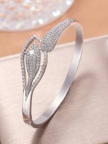 1pc Fashionable & Elegant Zirconia Inlaid Women's Bracelet, Suitable For Summer, Back To School, Women's Birthday Gift, Holiday Party Accessory - Yellow Gold - View 6