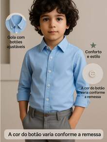 Children's White Long Sleeve Button Down Shirt 100% Cotton - Baby Blue - View 5