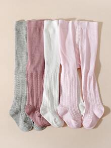 4 piezas Leggings de unicolor para niñas, medias a rayas verticales aptas para uso diario - Multicolor - Ver 1