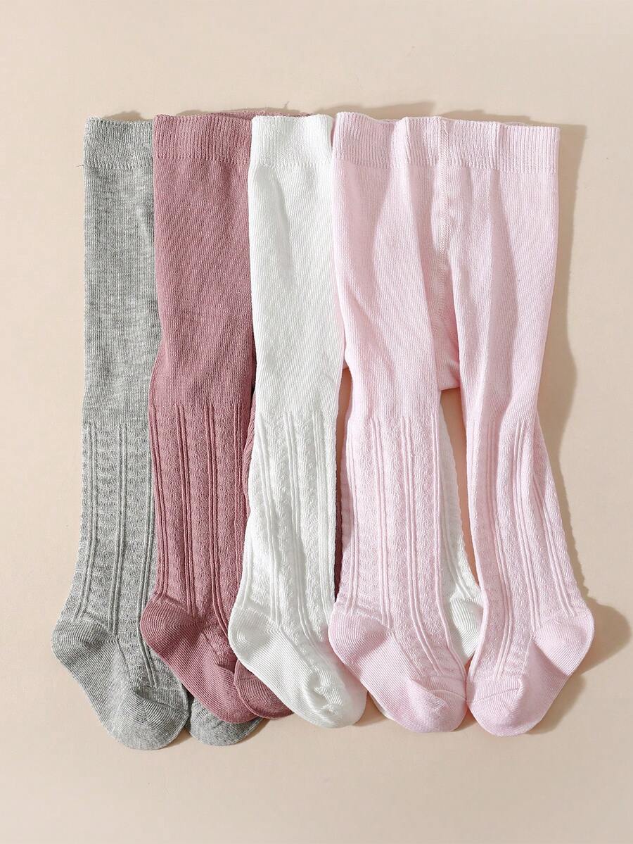 4 piezas Leggings de unicolor para niñas, medias a rayas verticales aptas para uso diario - Multicolor - Ver 1