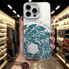 Fish School Surround Phone Case Compatible With IPhone 11 Pro Max/16 Pro Max/15 Pro/14 Plus/13/12/11, Anti-Drop Phone Case Compatible With IPhone 13 Pro Max/12 Pro - White Frame Silver - View 2
