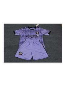 Personaliza los logotipos para ropa deportiva juvenil, personaliza DIY y personaliza tu propio y único conjunto de fútbol morado para jóvenes de Real Madrid (13-16 años) - Conjunto personalizado de camiseta y pantalones cortos