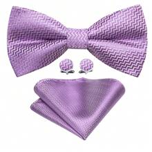 3 件男士领结黄粉紫金色预扎手帕袖扣套装婚礼领带礼物 - 彩色 - 查看 11
