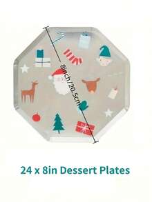 24 Stücke Weihnachts-Pappteller, Weihnachts-Einwegteller mit Silberfolie, 10 Zoll Dinner-Teller, 8 Zoll Dessert-Teller, Festtagsgeschirr für 24 Gäste