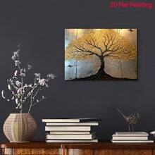 1pc, Modern Abstract Gold Tree Canvas Wall Art, Textured Golden Leaf Painting For Living Room, Elegant Nature Inspired Framed Artwork For Bedroom & Office Decor, Contemporary Silver Background Home Decoration - Nhiều màu - Xem 4