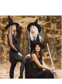 1 pezzo Cappello da strega nero con nappe, popolare per il mercato internazionale di Ognissanti, realizzato con tecnica di piegatura 3D per creare uno stile puntato vintage gotico, decorato con nappe dinamiche sul bordo, che combina un elegante colore solido e un'atmosfera misteriosa scura, regolabile per circonferenza della testa da 21,3 a 22,8 pollici, realizzato in tessuto di qualità rigido ma leggero e traspirante, adatto per feste di Ognissanti, balli in maschera, sfilate di dolcetto o scherzetto, giochi di ruolo a tema strega, fotografia a tema scuro, escape room, matrimoni/compleanni gotici e altro ancora