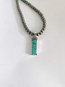 1pc Western Country Style Vintage Textured CCB Multicolor Leopard Print Black & White Plaid 26 Letter Minimalist Pendant Necklace, Sweater Chain