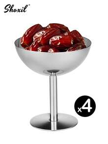 1/2/4/6/12pcs Stainless Steel Ice Cream Cups, Dessert Bowls, Round Footed Pudding Tray, Salad Fruit Yogurt Snack Candy Plate For Party/Wedding/Gathering/Ramadan - Silver - View 13