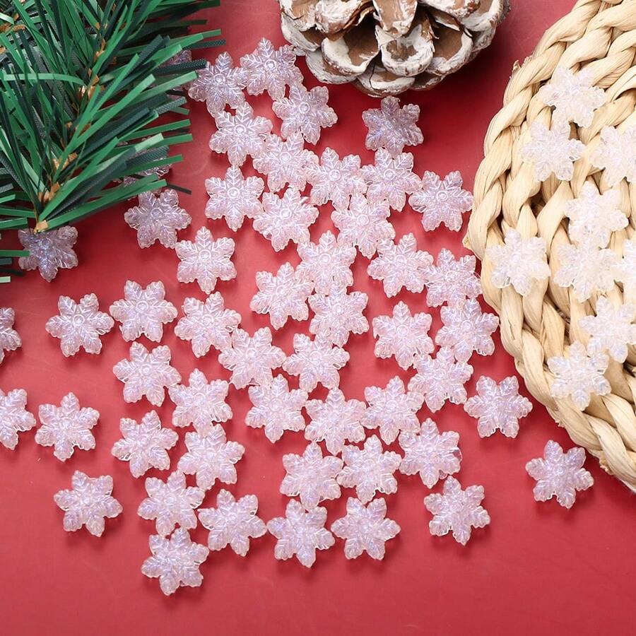 50/100pcs/Set Christmas Style Winter Transparent Ice Beads Cute Shiny AB Color Clear Snowflake Beads Loose Spacer Beads For DIY Jewelry Making