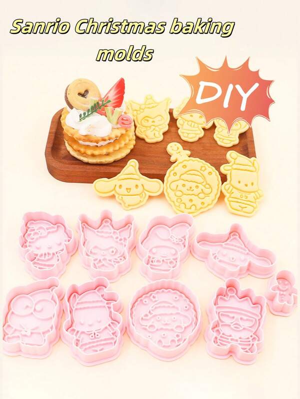 Sanrio 9pcs Cartoon Christmas Sanrio Butter Cookie Cute Mold Household DIY Three-Dimensional Pressing Baking Tool Christmas Christmas Decorations Christmas Pajamas Christmas Gifts Christmas Decor