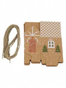10/20/30/40/50 peças Caixa de Doces em Forma de Casa Pequena de Natal, Caixa de Biscoitos de Papel Kraft, Caixa de Pastelaria, Caixa de Presente, Decorações de Natal, Presentes de Natal